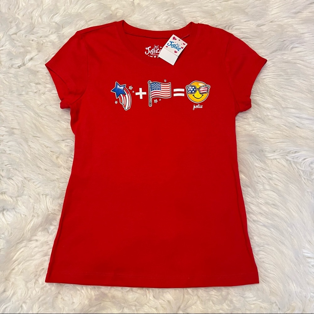 Justice Red Patriotic Emoji T shirt Size 7 kids